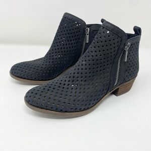 Lucky Brand Bayley Perforated Ankle Boots Booties Womens 5.5 Black Suede